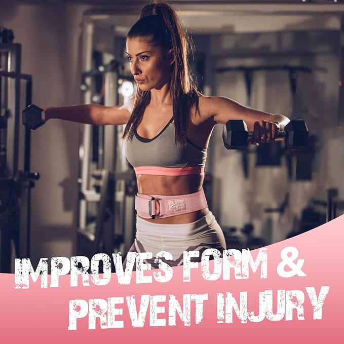 Lifting Belt Women (4 Inch Wide) Self-Locking Weightlifting Belt for Ladies Gym Cross Training, Bodybuilding, Deadlifts, Squats Power Lifting- Adjustable Olympic Lifting Lower Back Support