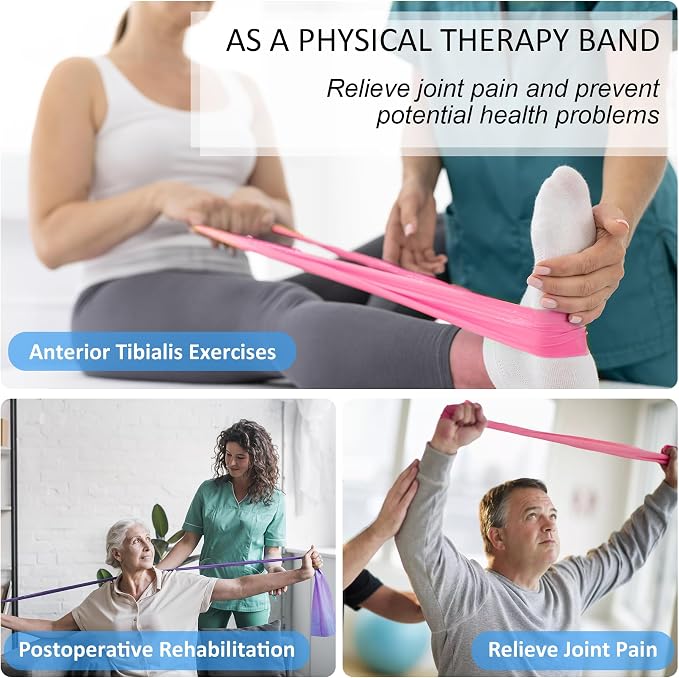 Resistance Bands Set for Physical Therapy, Rehab, Yoga and Pilates | Latex-Free elastic exercise bands suitable for rehab, yoga, Pilates, gym workouts, stretching, and home exercise
