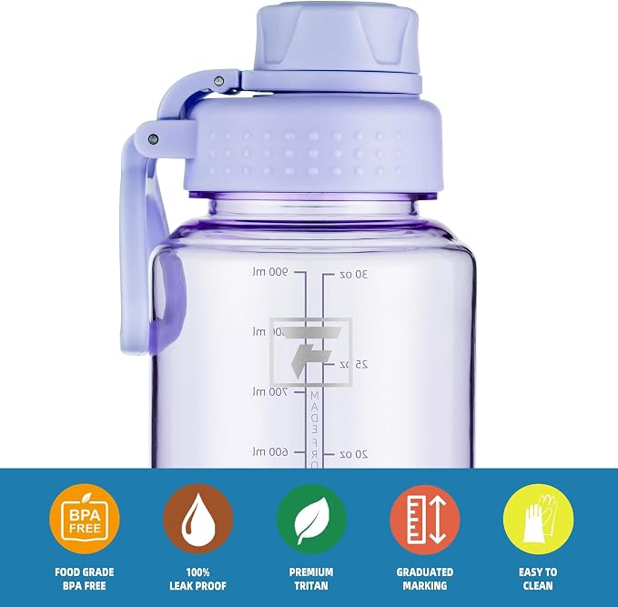 Fanhaw 32 oz Clear BPA-Free Tritan Water Bottle with Fast-Flow Spout Lid, BPA-Free & Leak-Proof Wide-Mouth Reusable Bottle for Gym, School & Office, Back to School Essentials (Amethyst)