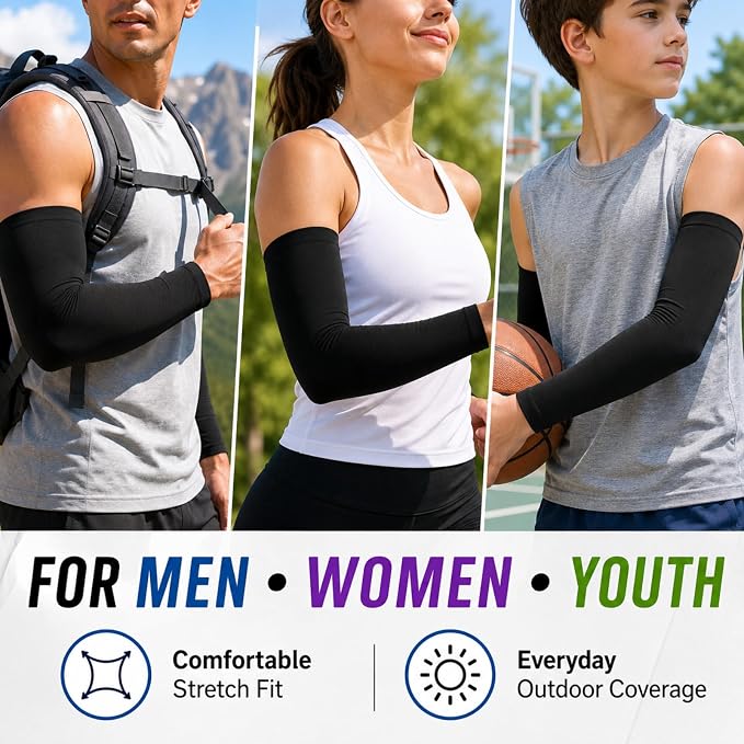 Mudder 8 Pairs UV Sun Protection Cooling Arm Sleeves for Men Women Youth Silk Compression Arm Cover Breathable Outdoors Sport