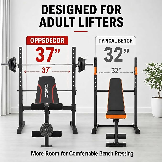 OPPSDECOR Weight Bench Set with Squat Rack, 900LBS Adjustable for Home Gym | Leg Extension & Curl, Preacher Curl Pad, ASTM-Certified 900LBS, Bench Press Rack, Full Body Workout, 2-Second Fold, US Stock