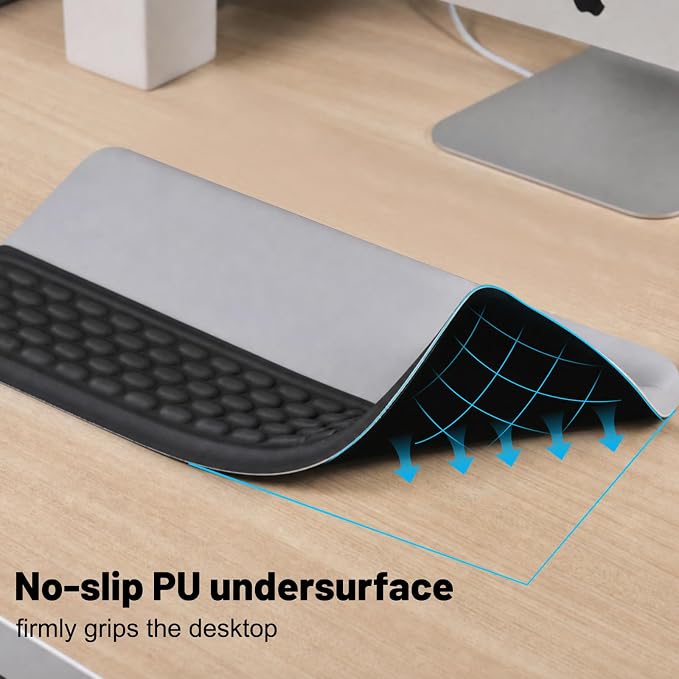 Keyboard Stand with Wrist Rest，Ergonomic Keyboard Riser Holder Lifter Tray | Black Grey，Computer Wrist Support Pad，Ergonomic Keyboard stand for desk，Soft Memory Foam Desk Cushion，Non-Slip
