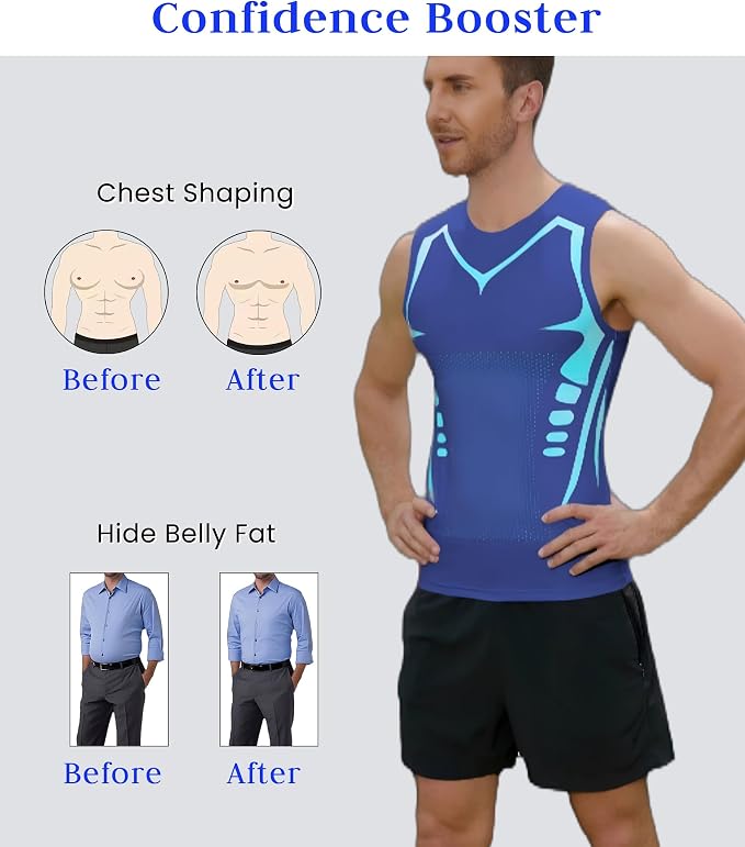 Compression Shirt Men Slimming Body Shaper Vest Crewneck Workout Tank Top | Tummy Control Undershirts, Gynecomastia Compression Shirts, Back Support, Sleeveless Muscle Shirts, Shaping Tank Top