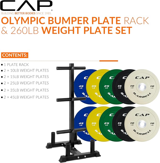 CAP 2-inch Olympic Bumper Plate Weight Set | 100-370 lbs | Multiple Colors | Storage Rack Optional