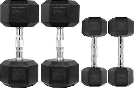 HulkFit Rubber Coated Hex Dumbbells, Anti-Roll Hand Weights, Non-Slip Ergonomic Handle Low Odor for Home Gym