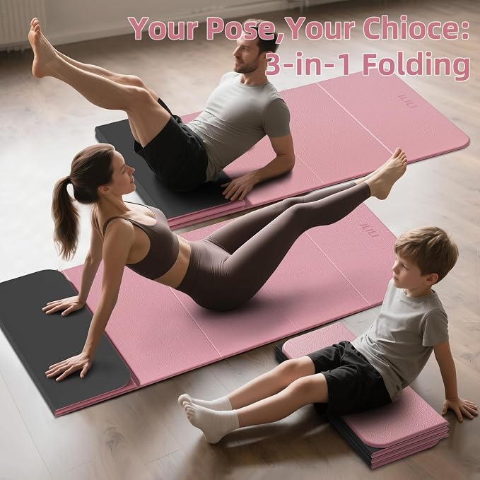 ILILI Foldable Yoga Mat 10mm, Extra Thick, Extra Long, 75x26x0.4 Inch, TPE | Non-Slip Grip, Easy Carry&Storage, Comfort Cushion, SGS Safe, Suitable for Yoga, Pilates, Home Exercise&Outdoor Travel