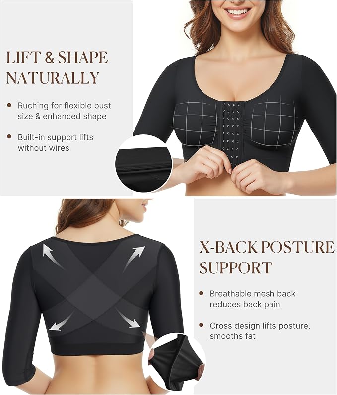 BRABIC Upper Arm Shaper for Women Fajas Post Surgery Compression Sleeves | Front Closure Bra, Arm Lipo Compression Garment, Slimming Shapewear Top, Support for Flabby Arms and Post-Surgery Recovery