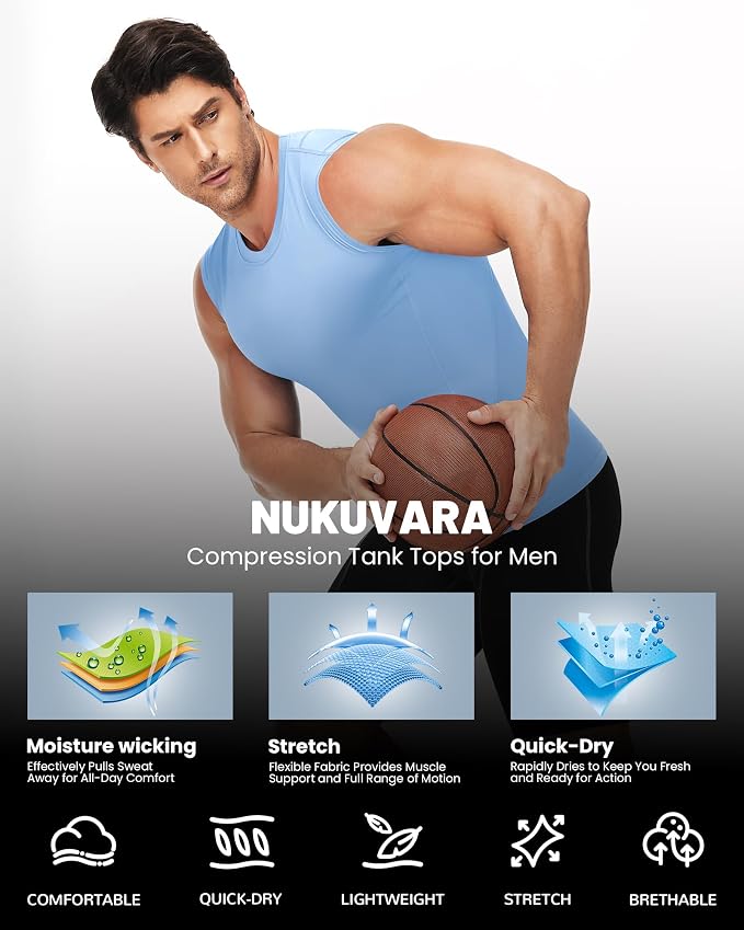 Men's Compression Shirt Sleeveless Athletic Workout Tank Tops Quick Dry Muscle Undershirts for Gym Running