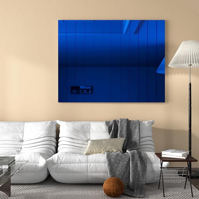WESTICK Blue Wall Sticker Mirror Wallpaper 15.8" x 394" Mirror Sticker Self Adhesive Mirror Contact Paper Waterproof Mirror Stickers Sheet for Bathroom Bedroom Classroom Cabinets Door Easy to Clean