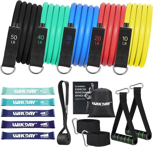 WIKDAY Exercise Resistance Bands with Handles for Working Out Workout Bands Set with Door Anchor for Physical Therapy, Yoga, Pilates
