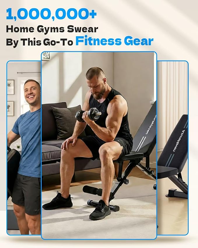 Adjustable Weight Bench, Foldable Incline Decline Flat Workout Bench for Home Gym Full Body Dumbbell Exercise, 660LBS Capacity