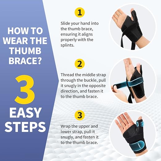 CAMBIVO Thumb Splint & Wrist Brace, Adjustable CMC Joint Pain Relief, Blue | Triple Adjustable Straps, Breathable Mesh, Open-Palm Design, Reversible Left/Right Fit, for Typing, Sleep, Daily Tasks