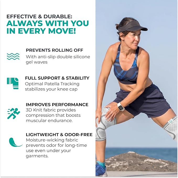 Modvel Compression Knee Brace for Women & Men - 2 Pack Knee Brace for Women Running Knee Pain, Knee Support Compression Sleeve, Workout Sports Knee Braces for Meniscus Tear ACL & Arthritis Pain Relief