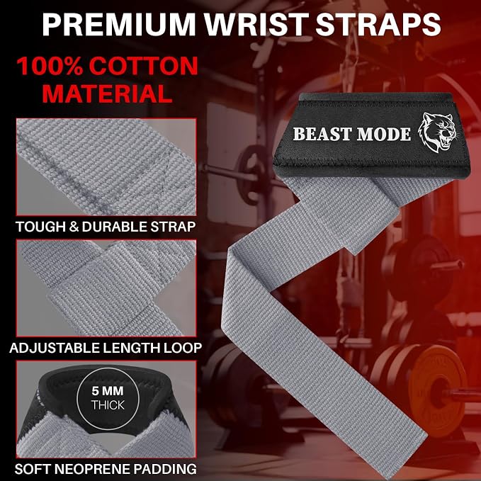 TECEUM Neoprene Padded Cotton Lifting Straps for Weightlifting, 1 Pair