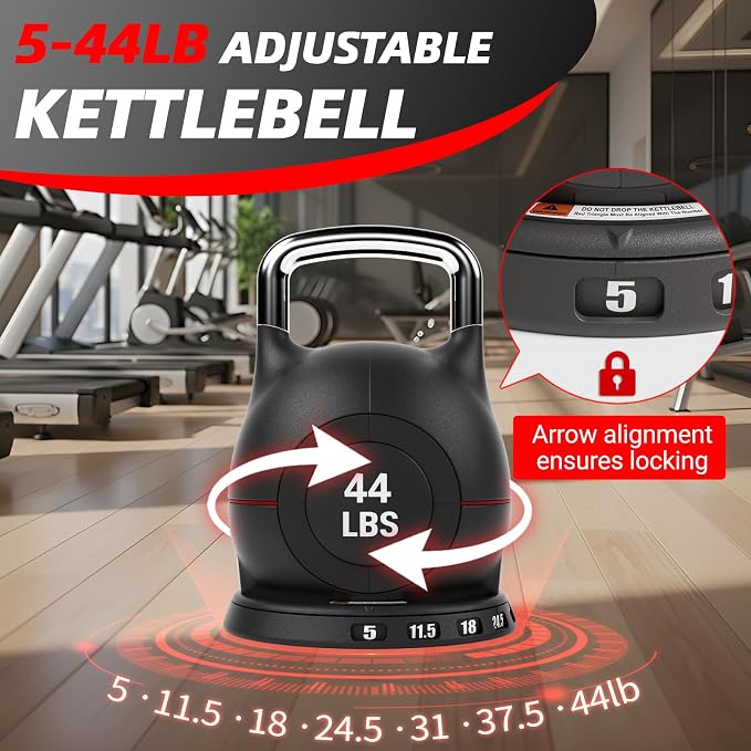LIFERUN Adjustable Kettlebell Set with 7 Weight Levels, 22.5 lb or 44 lb | Quick-Change Weight Dial & Safety Lock, Space-Saving Design, Full-Body Workout & Cross-Training