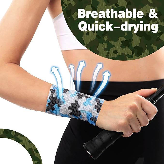 AZEN 16 Pack Camo Self Adhesive Bandage Wrap, 2" X 5 Yards Elastic Cohesive Bandage Wrap, Athletic Tape, Vet Wrap, Ankle Tape, Tattoo Tape Wrap (Camo)