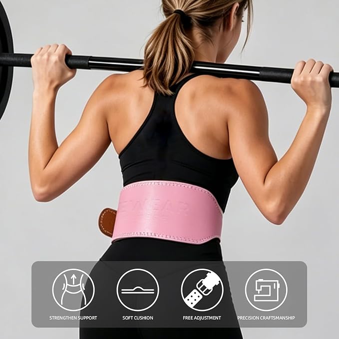 Leather Weight Lifting Belt, 4”& 6”Padded Lumbar Back Support, 10 Adjustable Holes, Gym Weight Belt Ideal for Deadlift, Powerlifting, Bodybuilding and Squat