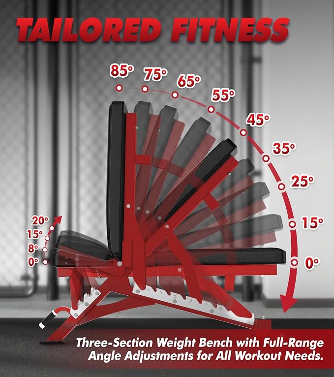 RITFIT Adjustable Weight Bench, Incline Decline Flat, 1300LB Capacity | Full Body Workout Bench for Home Gym Strength Training, 10 Backrest Positions, 3 Seat Angles, Heavy Duty Steel Frame