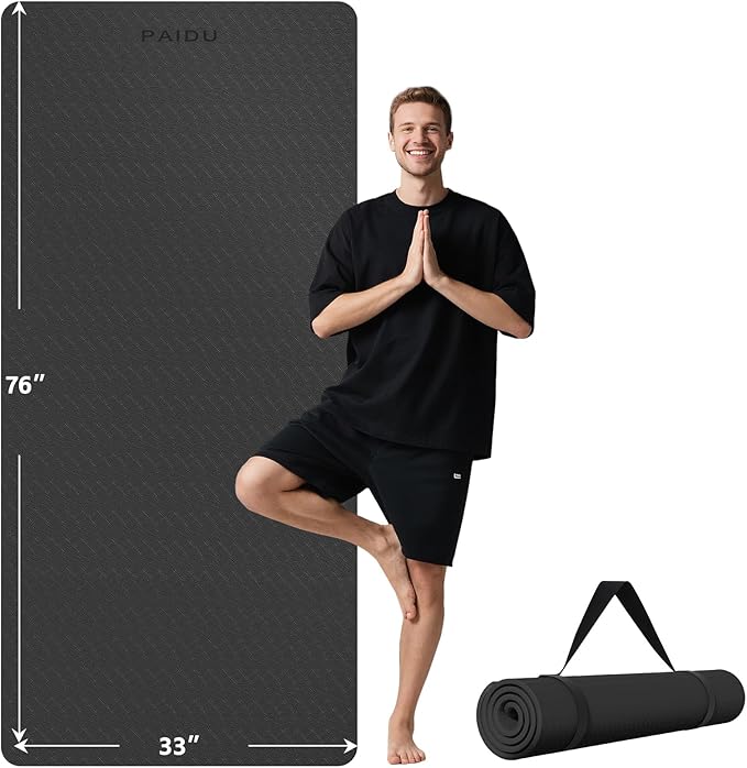 PAIDU Extra Long Wide Yoga Mat, （10mm） Thick Non-Slip Exercise Mat 76"x33" | large mat, ideal for yoga, Pilates & home gym, with non-slip grip & cushioning for all exercises.