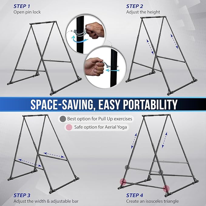 Yes4All Robust Freestanding Pull Up & Chin Up Bar, 126 Levels Adjustable & 770 lbs Capacity Foldable Pull Up Bar Station