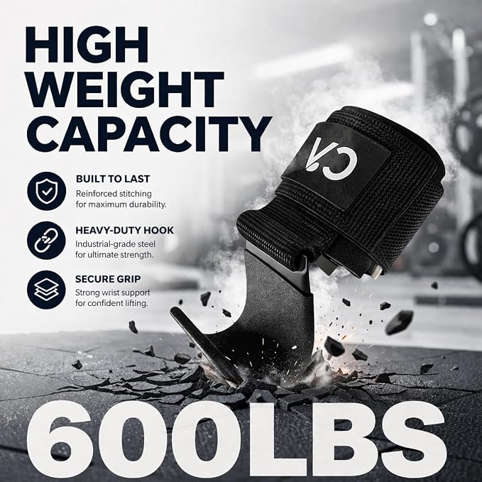 Weight Lifting Hooks (Pair) for Deadlifts, Pull Ups, Rows & Shrugs - Heavy Duty Gym Hooks with 8mm Padded Wrist Straps, Secure Grip Support for Weightlifting, Powerlifting & Strength Training