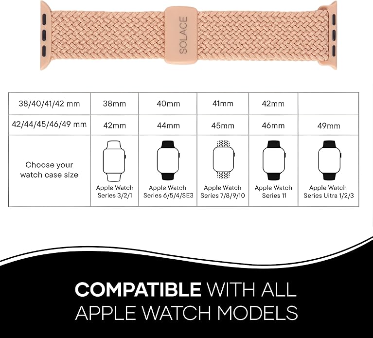 Solace Bands Imperium Adapt Wide Adjustable Nylon Braided Watch Band - Compatible with All Apple Watches - Solace Apple Watch Bands for Women & Men - Smart Watches Band Series 11-1, Ultra, SE