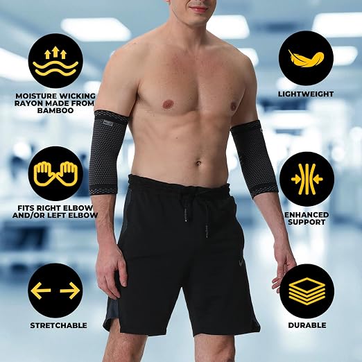 NeoTech Care Elbow Support Brace - Breathable - Men, Women, Right or Left (Black Color, Size S, 1 Pair)