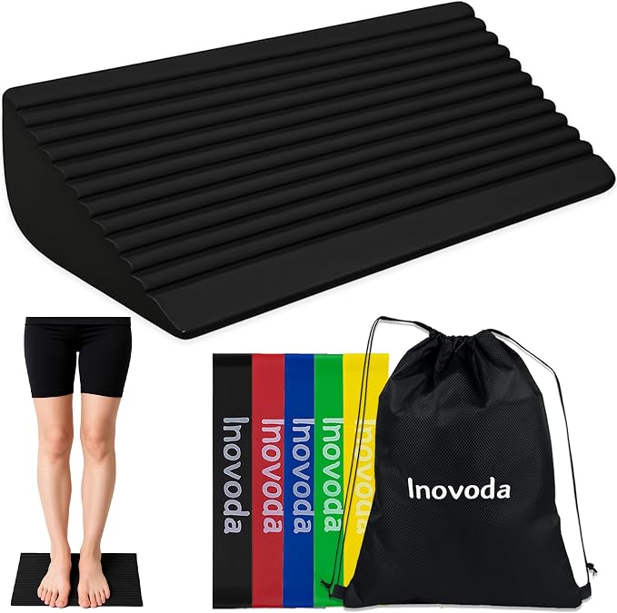 Inovoda Calf Stretch Board I Slant Board For Calf Stretching & Calf Raise Block for Relief of Plantar Fasciitis, Achilles Tendonitis & Calf Tightness | Calf Stretcher with 5 Resistance Bands & Carry Bag I Ankle Balance Board & Ankle Exerciser Strengthener