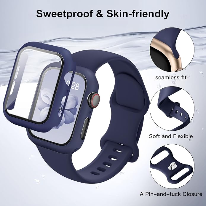 Sport Band and Case for Apple Watch Band 40mm 44mm 46mm 42mm 41mm 45mm 38mm iWatch Bands for Women/Men,Silicone Waterproof Strap with Cover Combo for Apple Watch Series 11 10 9 8 7 6 5 4 SE Ultra/2 3