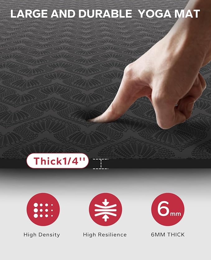 HAPBEAR Extra Large Yoga Mat - 72"x48"x6mm (1/4 inch), Non-Slip, Durable, Thick Wide Exercise Mat for Home Workouts, Yoga, Pilates, Stretching and Cardio Workouts