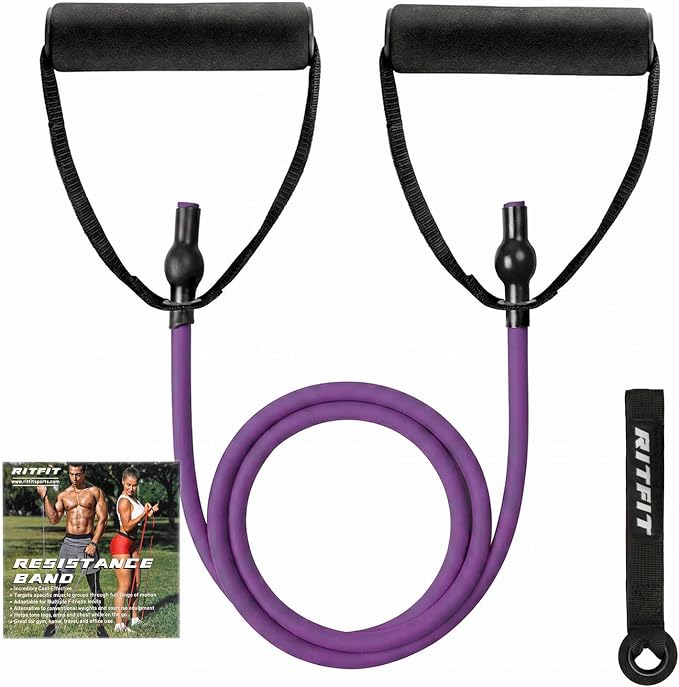 RitFit Single Resistance Bands with Handles Door Anchor for Home Gym | Door Anchor, Workout Guidance included, Exercise Bands for Physical Therapy, Yoga, Strength Training
