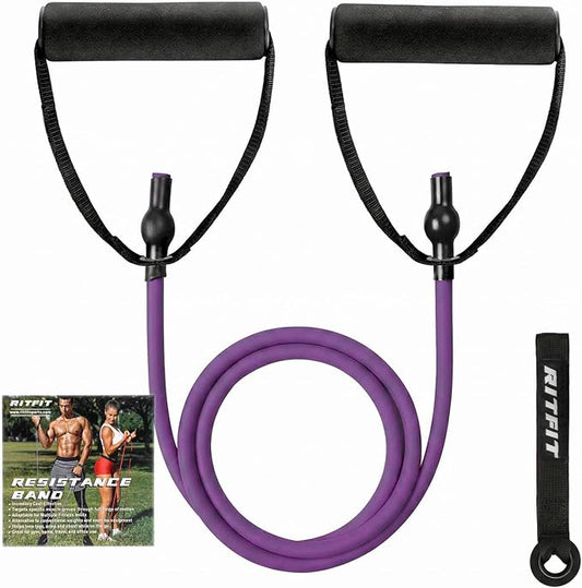 RitFit Single Resistance Bands with Handles Door Anchor for Home Gym | Door Anchor, Workout Guidance included, Exercise Bands for Physical Therapy, Yoga, Strength Training