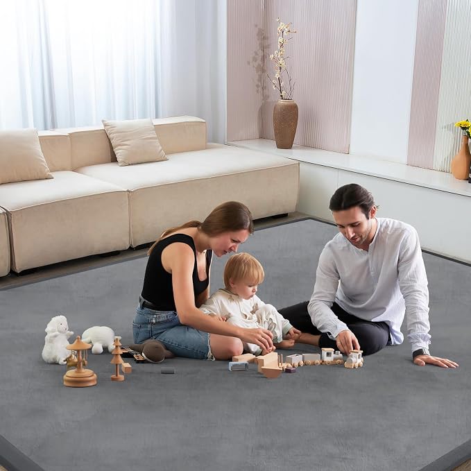 Baby Play Mat for Floor Nursery Rug Muscle Mat Area Rug Playroom Rug 47"x47" Playpen Mat Elastic Foam 1.3" Thick Crawling Mat for Babies,Toddlers, Infants, Kids,Grey
