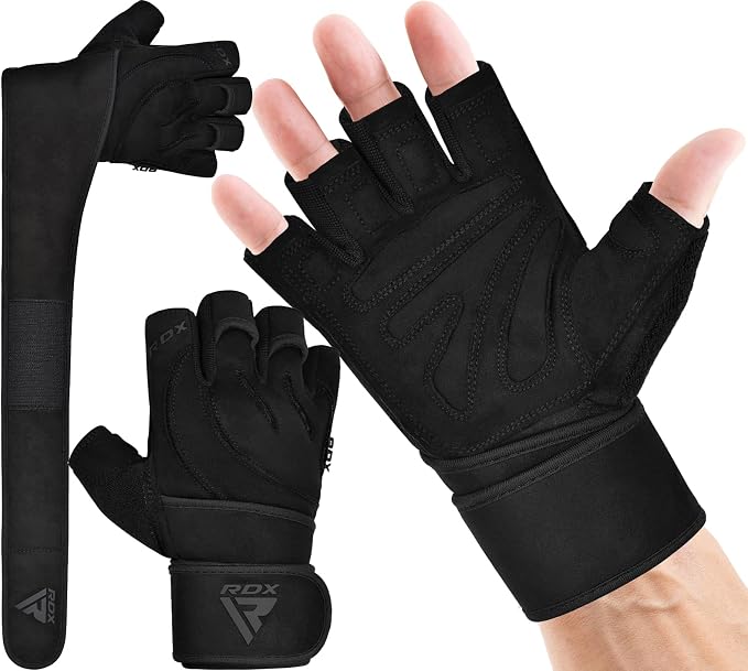RDX Weight Lifting Workout Gloves with Wrist Support, 50 CM Long Wrist Straps, Anti Slip Padded Palm, Breathable Gym Grip for Fitness Training Powerlifting, Men Women Bodybuilding Exercise