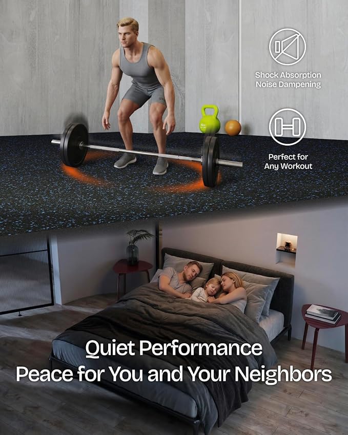 0.6" Thick 96 Sq Ft Rubber Top Gym Flooring Mats for Home Gym | Dual-layer Rubber & HD EVA, NO Warping, 24 Tiles, Supports Heavy Weight, Noise Reduction, Ideal For Crossfit & Dumbbells