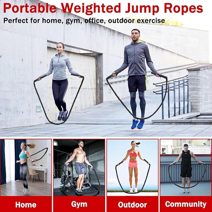 Weighted Jump Rope for Men Women, 1.5lb 2.8lb Jumping Ropes for Fitness | Adult Skipping Rope for Home Gym Exercise, Improve Strength and Building Muscle Workout Equipment