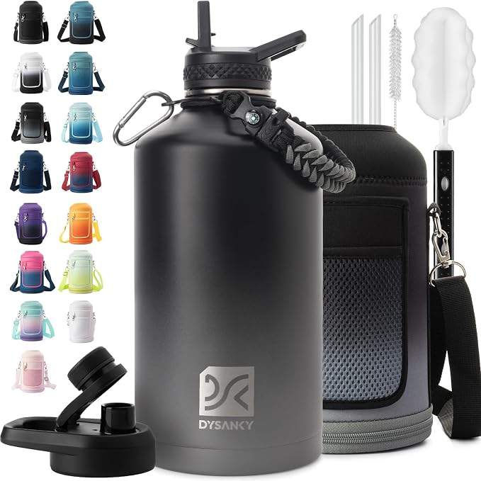 DYSANKY 1 Gallon Water Bottle Insulated | Thickened Stainless Steel Vacuum Metal Water Jug | Portable Sports Large for Gym and Hiking with Straw, Carrier Bag, Handle Strap | BPA-Free 128 oz