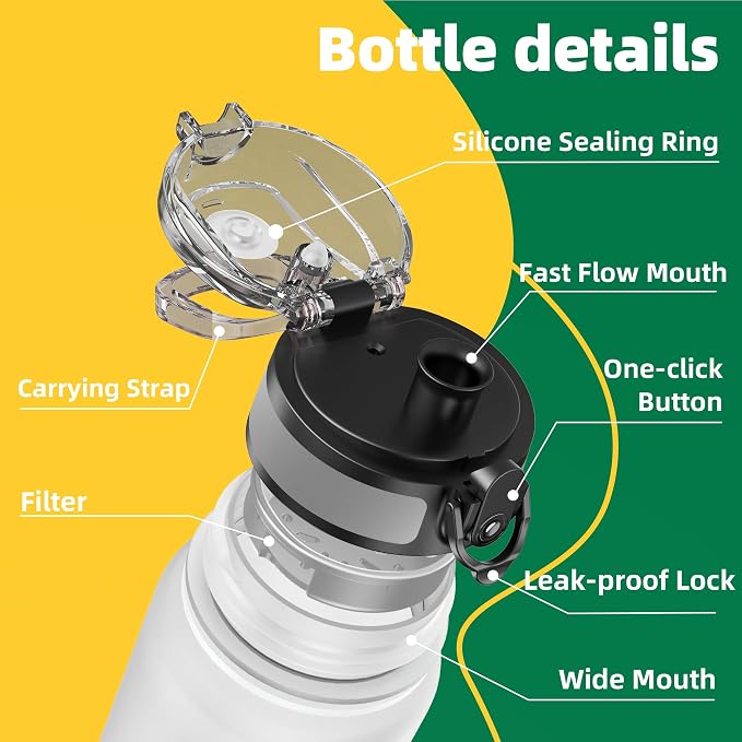 OLDLEY 32 oz Water Bottle, Motivational Water Bottle with Time Marker, Sports Water Bottle With Strap, Leakproof & BPA Free Large Water Bottles for School, Gym, Travel, Outdoor, Tritan,White&Black