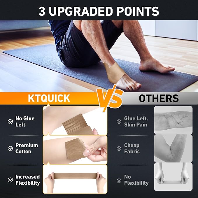 KTQUICK Precut Kinesiology Tape for Ankle,12PCS,20% Stronger Adhesive,Beige | Ankle Support Tape with Premium Cotton, Breathable, Waterproof, Latex-Free Athletic Tape for Running, Training & Hiking