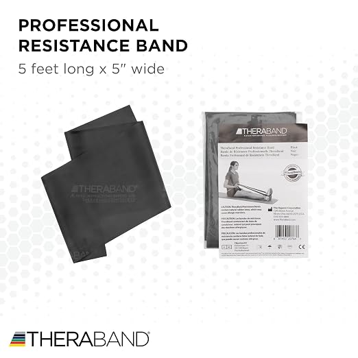 THERABAND Professional Resistance Band, Black Level 5 Special Heavy, 5 ft | Portable, lightweight, latex. For desk, recovery, gym. Therapy, physical, fitness, strength.