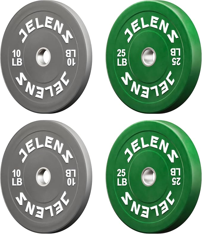 JELENS Olympic Barbell Weight Plates Set, 2-Inch Black/Colored Rubber Bumper Plate Weight Set for Strength Training and Weightlifting, Multiple Options