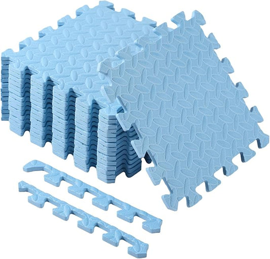 Shihanee Foam Floor Tiles Foam Floor Mats Play Mats Bulk with Borders Interlocking for Bedroom Gym Nursery(11.8 x 11.8 Inch,Blue)