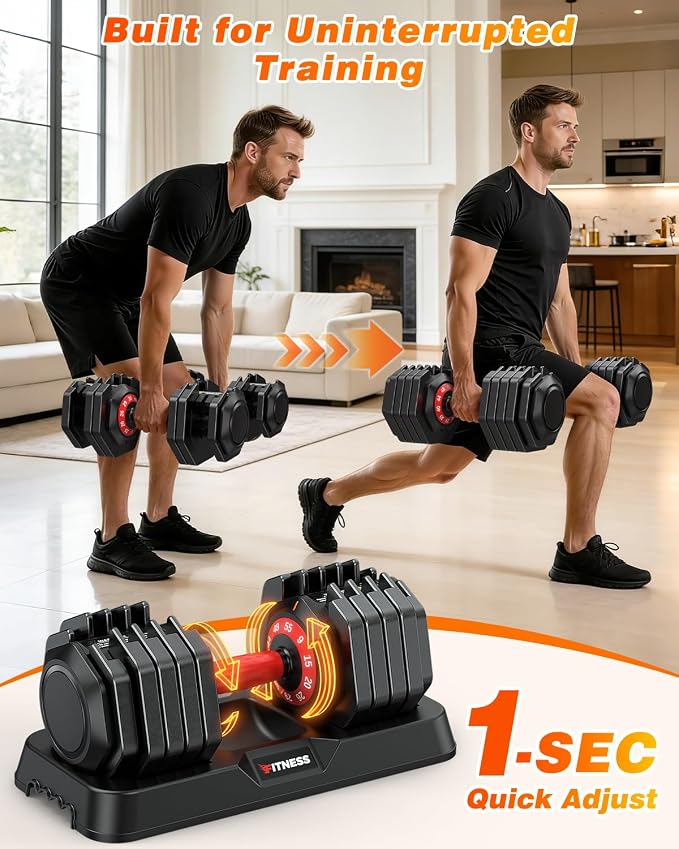 XDDIAS Adjustable Dumbbell Set for Home Gym Workout | 25 to 90 lbs, non-slip knurled grip, compact storage, one-hand adjustable