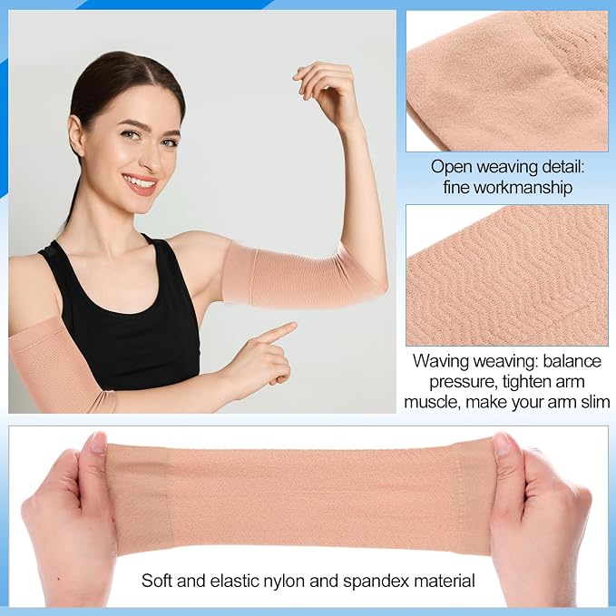 SATINIOR 8 Pairs Sun Protection Cooling Arm Sleeves Upper Compression Sleeve Plus Size Slimming Arm Shaper Wrap for Women
