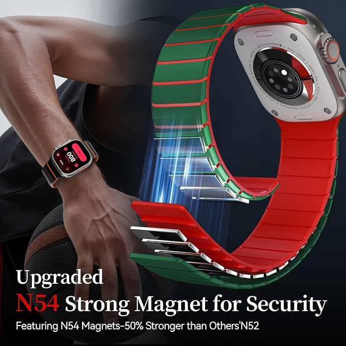 X-it Magnetic Watch Band for Apple Watch Ultra 49mm, 46mm/45mm/44mm, Silicone Sport Strap with Strong Magnet for Men and Women, Compatible with Apple Watch Series 11/10/9/8/7/6/5/4/3/2/1 and SE
