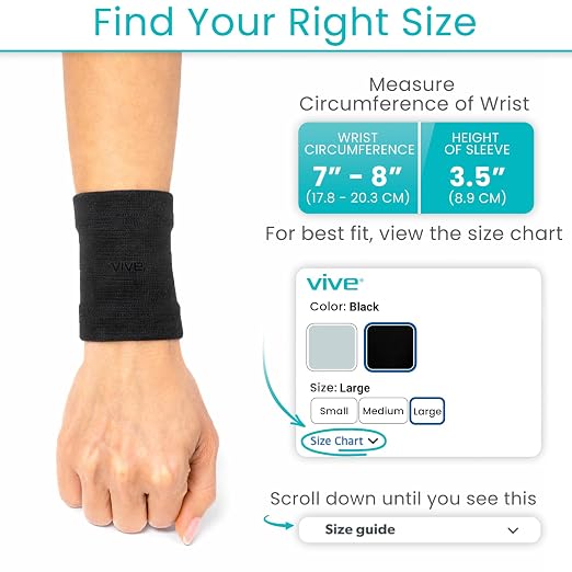 Vive Wrist Compression Sleeves for Women & Men (Pair) - Elastic Support | Wristband for Pain Relief & Circulation - Wrist Support for Carpal Tunnel, Arthritis, Tendonitis - Great for Sports Injury