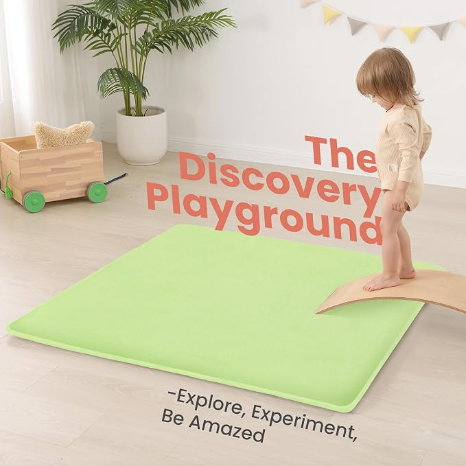 Huloo Sleep Baby Play Mat for Floor,1.3" Thick Elasti-Foam 50"×50" Playpen Mat for Tummy Time,Water Repellent Soft Coral Velvet for Toddler,Infant,Kids,Non-Slip Backing Safe for Crawling(Light Green)