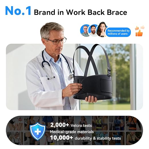 Work Back Brace for Men & Women, Adjustable Lower Back Support Belt for Sciatica, Herniated Disc, Pain Relief, Moving Warehouse Heavy Lifting Safety & Protection (Black, Medium)