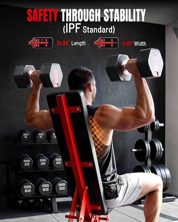 Mikolo Weight Bench - 1300 Weight Capacity and 40 Adjustable Positions for Full Body Workouts, Incline, Decline and Flat Setting for Garage and Home Gym