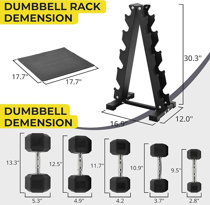HulkFit 160-550LB Rubber Hex Dumbbell Set with Storage Rack, Solid Cast Iron Dumbbells for Full Body, Anti-Slip Grip, Weights Dumbbells Set for Home Gym Training
